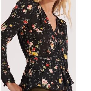 Veronica Beard Kiona Silk Blouse Black Floral Peplum $395. Excellent Size 00